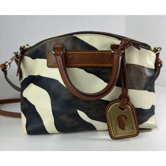 Dooney & Bourke Genuine Florentine Vacchetta Leather Satchel Zebra Print Bag - Picture 10 of 14